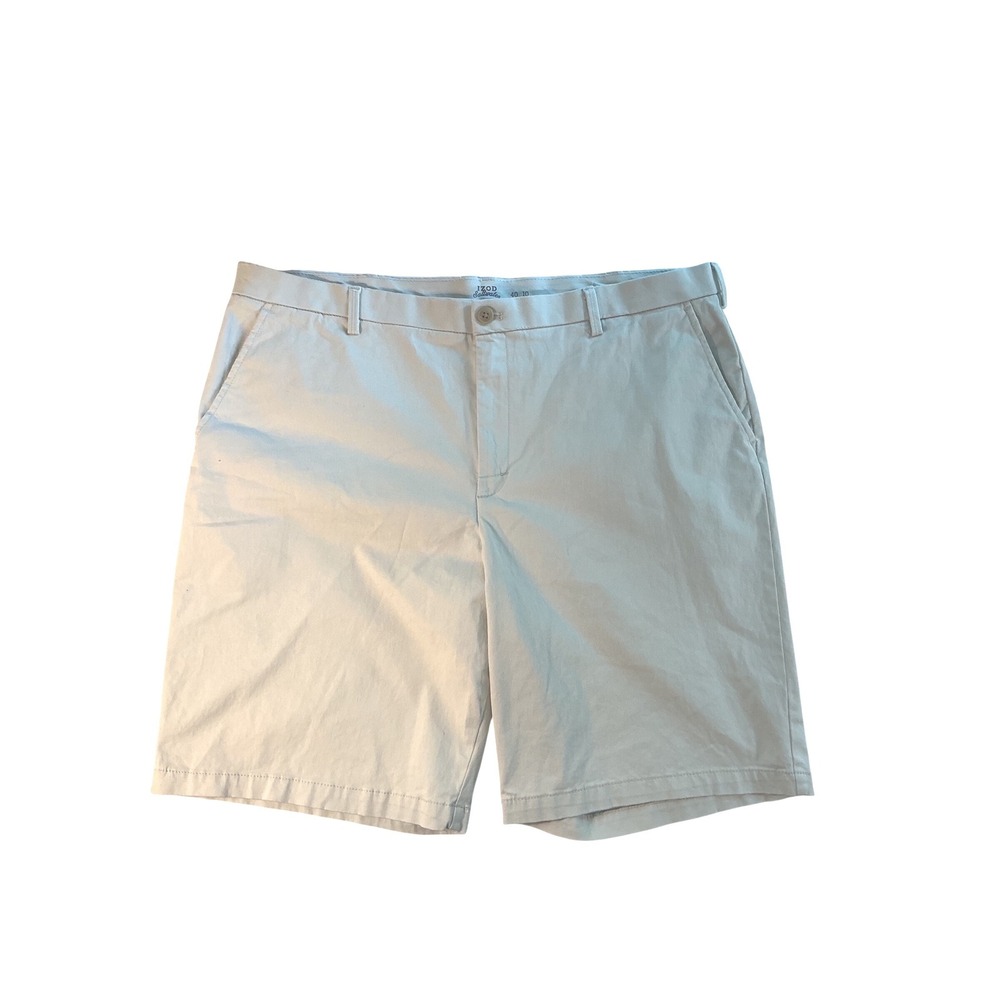 IZOD Saltwater Mens Chino Shorts 40 Light Tan‎ Stone Flat Front Casual 10 Inseam
